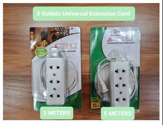 3 Gang Universal Outlet Extension Cord 3 Meters / 5 Meters Azena Safe to Use (per set)