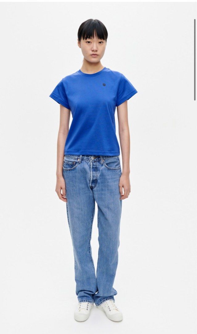 正品Marimekko Kioski Unikko Placement t-shirt (blue), 女裝, 上衣