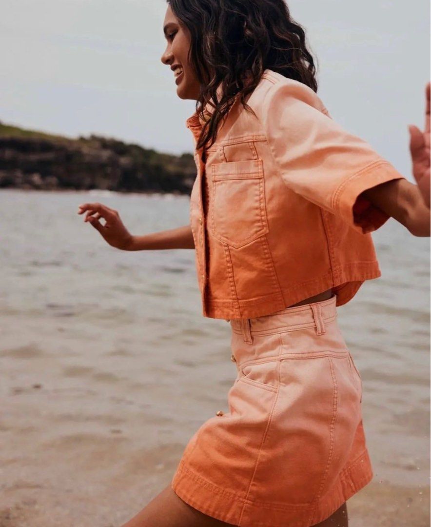 Orange denim skirt and jacket set store