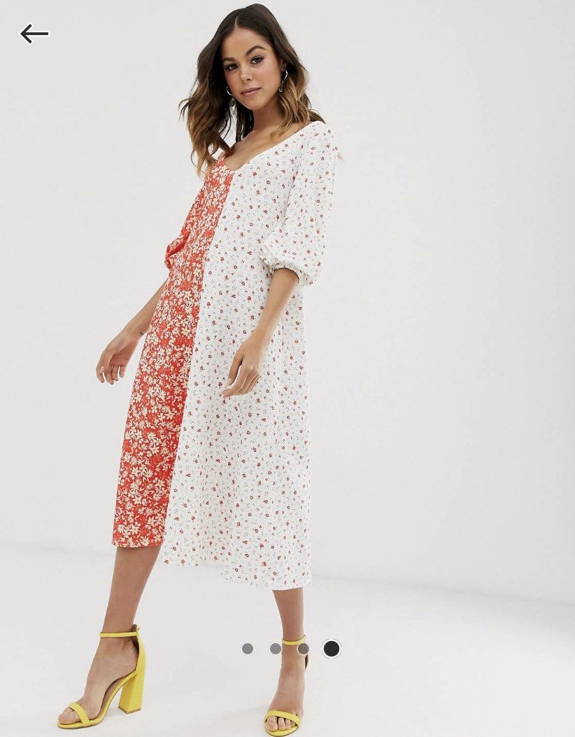 Mixed print midi dress sale
