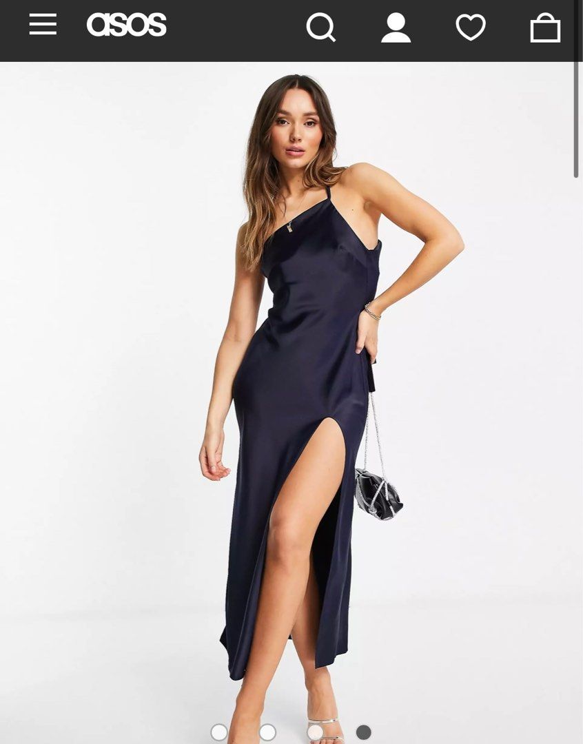 ASOS One shoulder midaxi dress in satin with drape back Women s