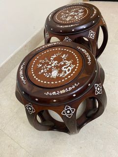 Authentic antique mother-of-pearl MOP rosewood pumpkin stools