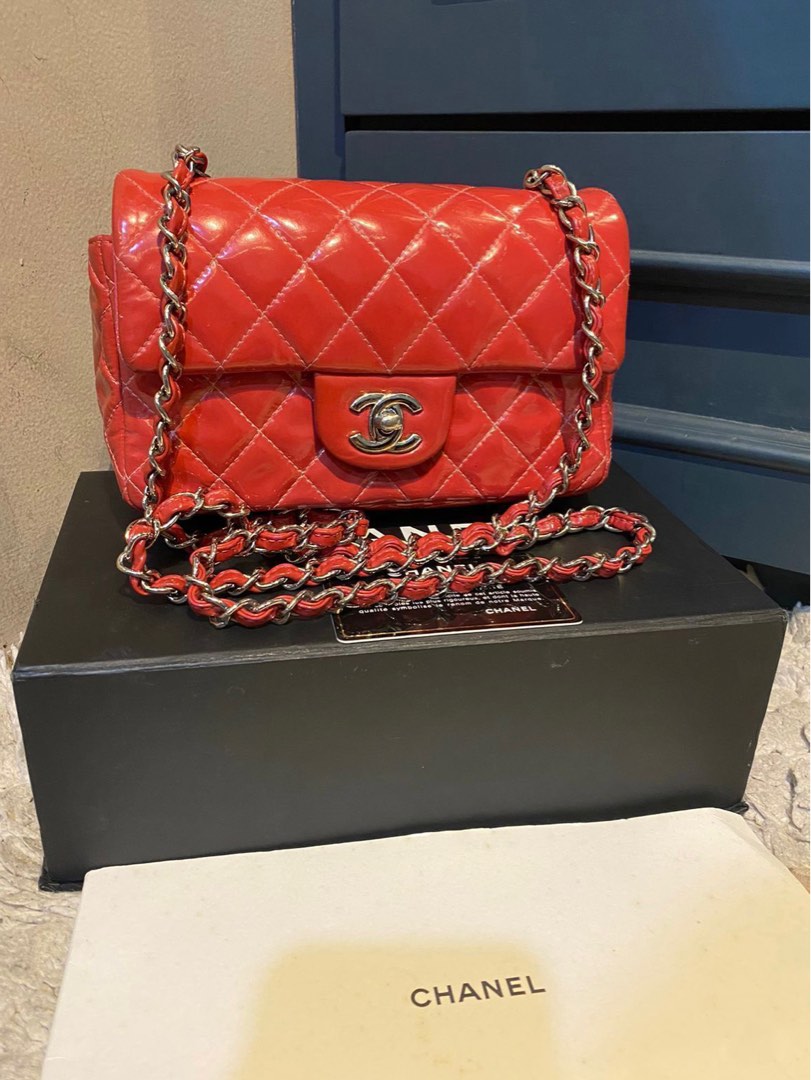✓Authentic CHANEL Classic Flap Mini Rectangular Coral Red SHW Patent (#19),  Luxury, Bags & Wallets on Carousell