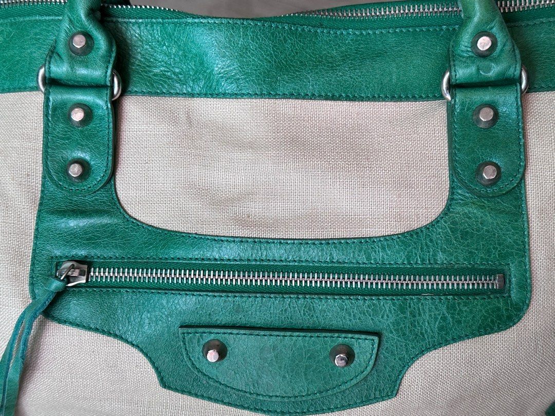 Balenciaga Ch vre Leather and Natural Linen Work Bag