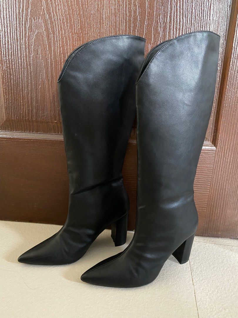 Black Suede Point Head Long Knee Lace Up High Heels Boots Shoes-sieuthinhanong.vn