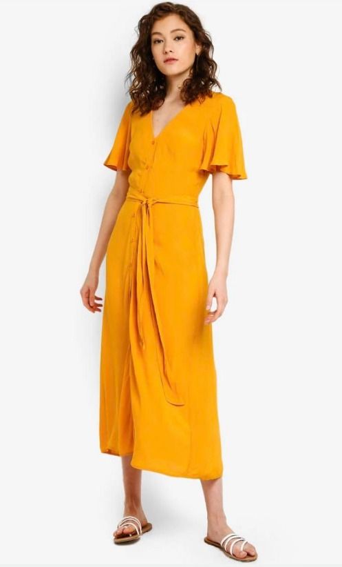 BNWOT Warehouse Button Through Midi Dress Mustard Women s