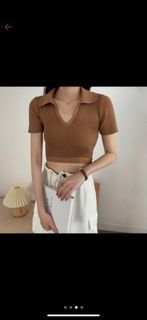Brown  Back Tie Cropped Knitted Top