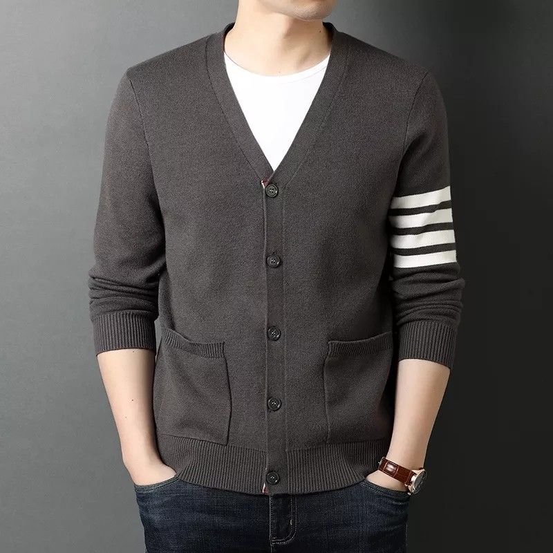 Mens dark grey cardigan hot sale
