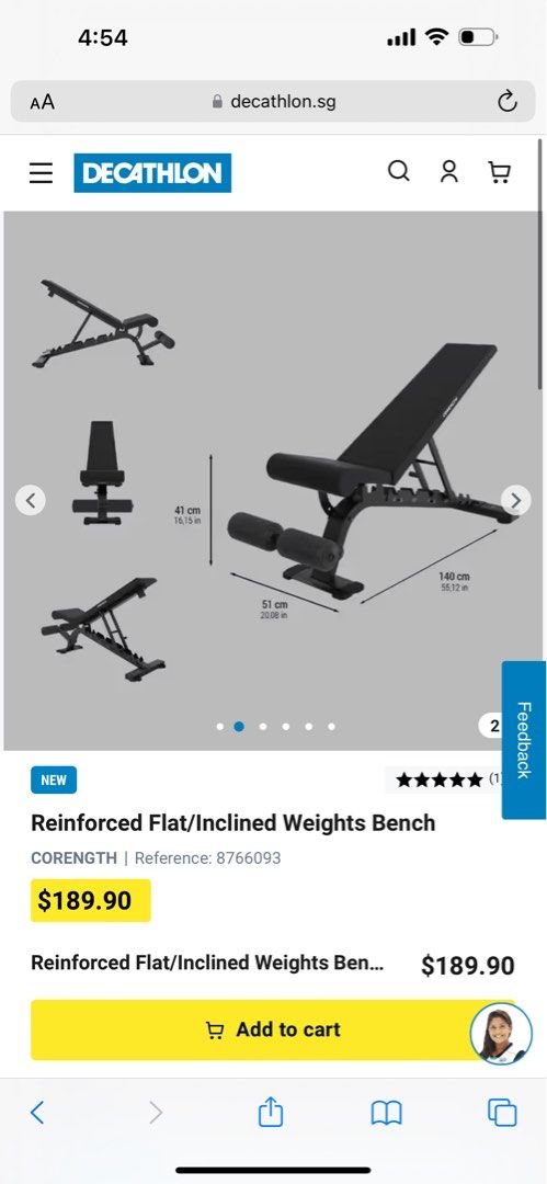 Decathlon Reinforced Flat Inclined Weights Bench Sports Equipment Exercise Fitness Cardio Fitness Machines on Carousell