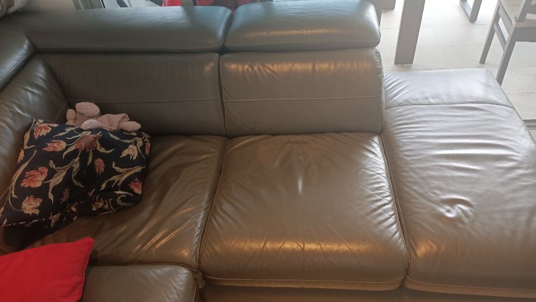 Decent quality leather sofa with auto recliner, Furniture & Home Living