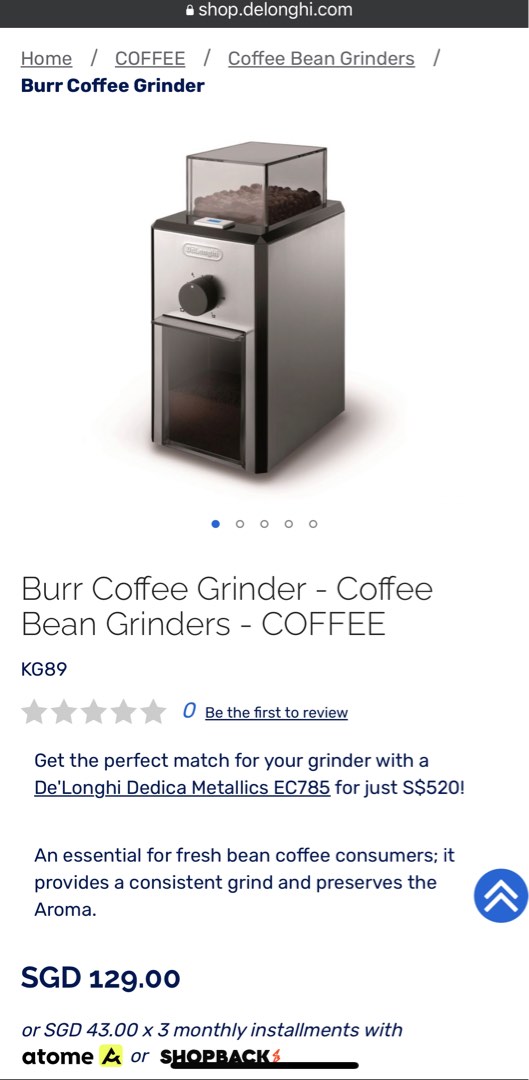 Delonghi Burr Coffee Grinder, TV & Home Appliances, Kitchen Appliances