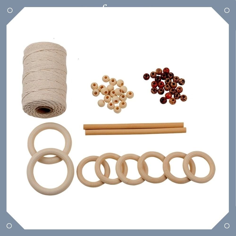 Cotton Wood Ring Macrame Kits Cord DIY Rope Beads Natural Plant