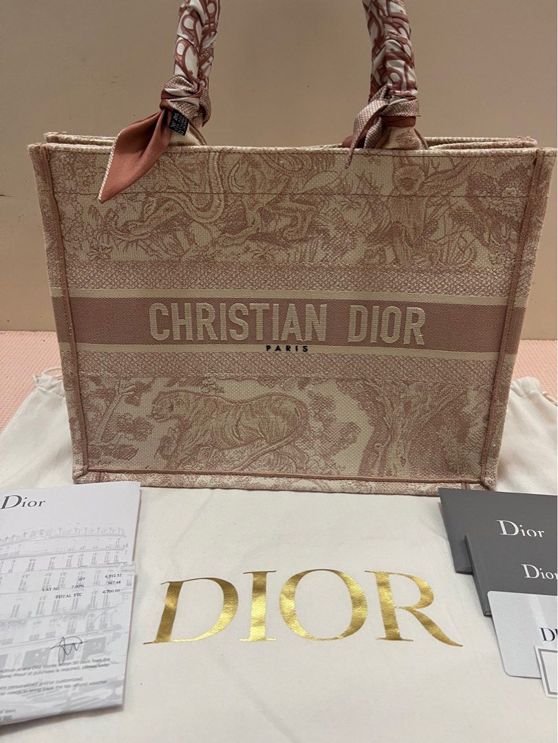 Medium Dior Book Tote White and Pastel Pink Butterfly Around The