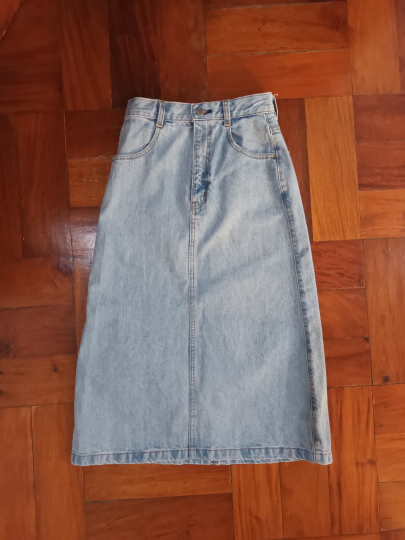 GU Jeans Light Blue Midi Skirt on Carousell
