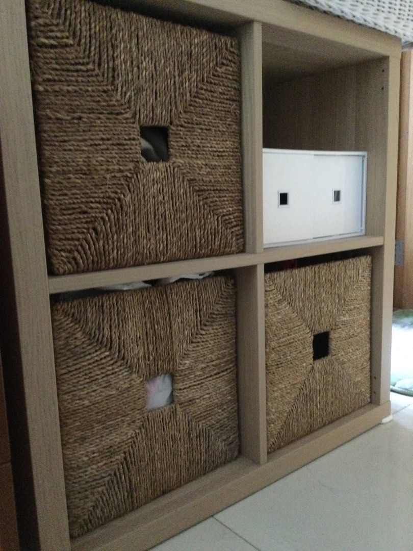 IKEA Kallax + 3 knipsa seagrass baskets + 1 lekman, Furniture & Home