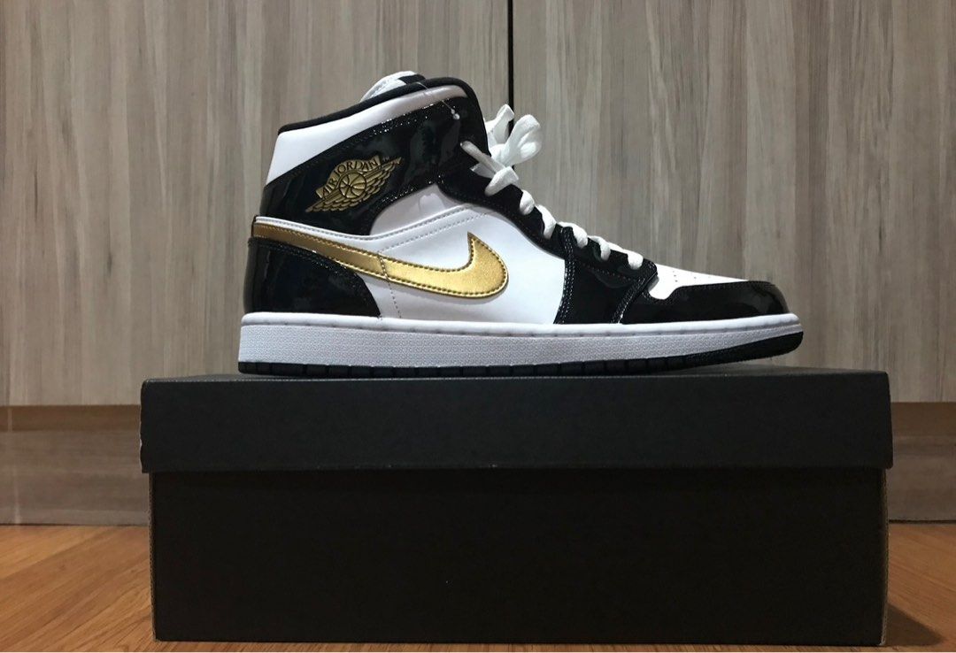 Jordan 1 patent black white gold 2025