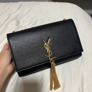 Saint Laurent Kate Medium Chain Bag in Grain De Poudre Gold-tone Black