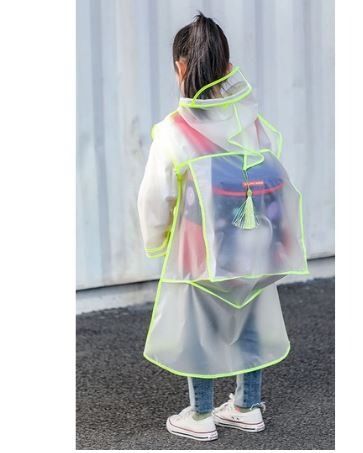 Kids Raincoat Children size rain coat with space for school backpack transparent clear EVA in black green pink
