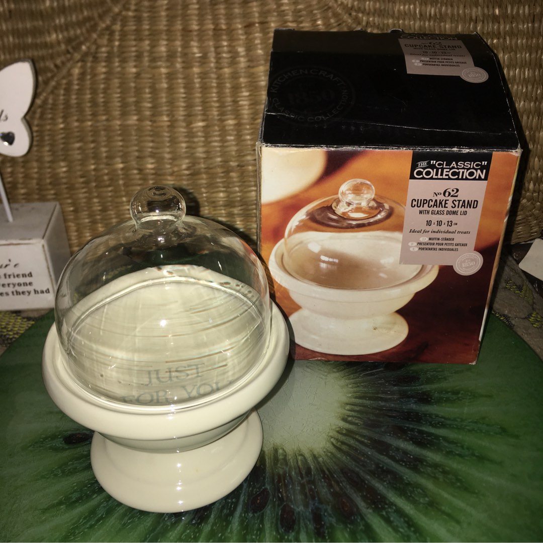 Kitchen Craft Cupcake Stand (ceramic) with Glass Dome Lid on Carousell