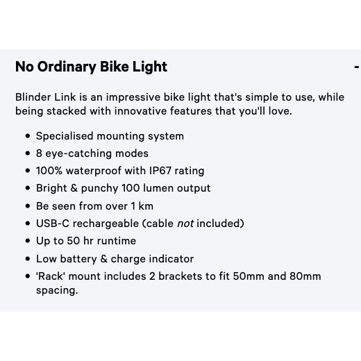 Knog Blinder Link Luce Posteriore Bici - 100 Lumen Montaggio Sella