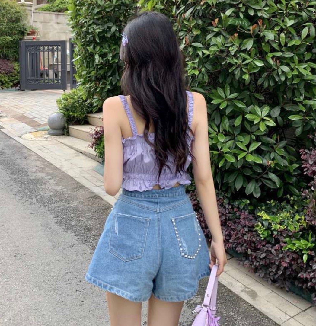 Elastic spaghetti strap top tank top