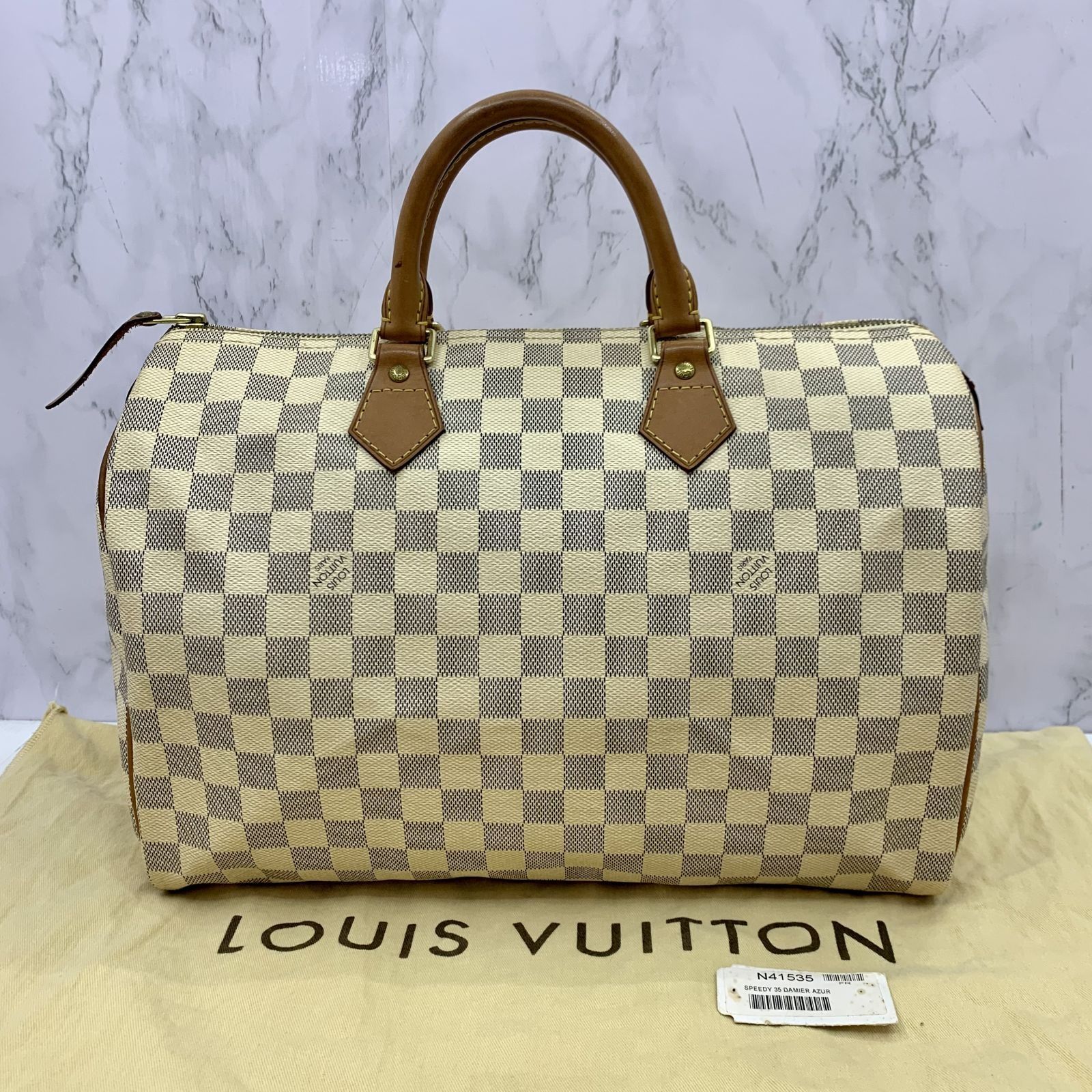 LOUIS VUITTON Speedy 35 Damier Azur Satchel Bag White, Brown Louis Vuitton  Monogram 6 Key Holder