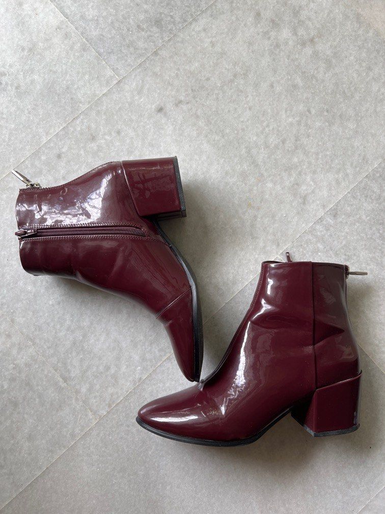 Maroon heeled top boots