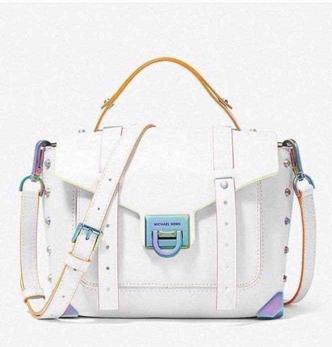 Michael Kors Manhattan Medium Contrast Trim Leather Satchel Bag