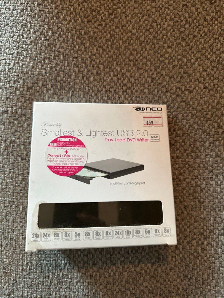 Neo USB 2.0 Tray Load DVD Writer DV20TBLK, Computers & Tech, Parts