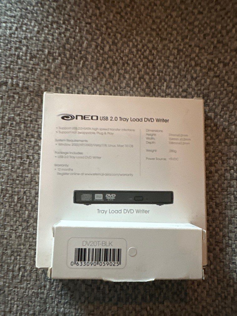 Neo USB 2.0 Tray Load DVD Writer DV20TBLK, Computers & Tech, Parts