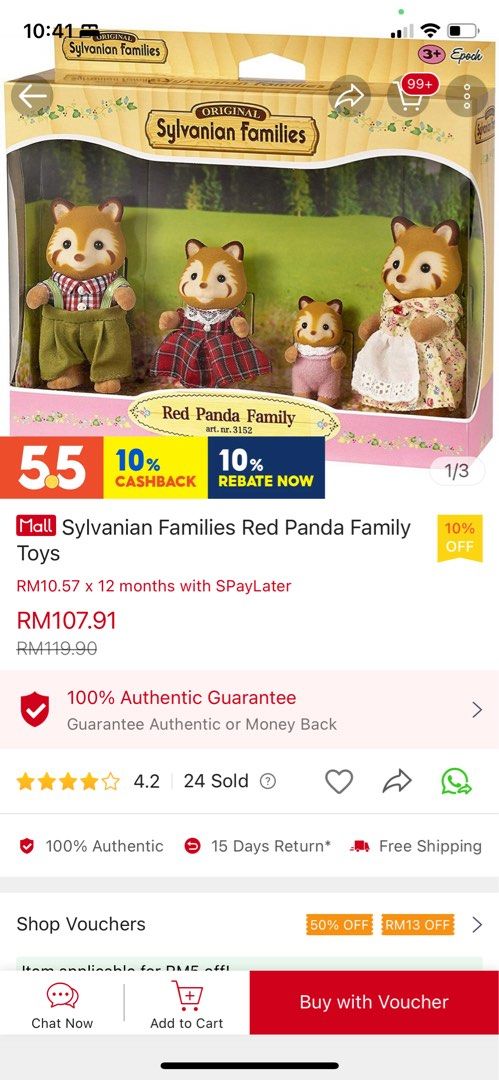 Sylvanian red cheap panda