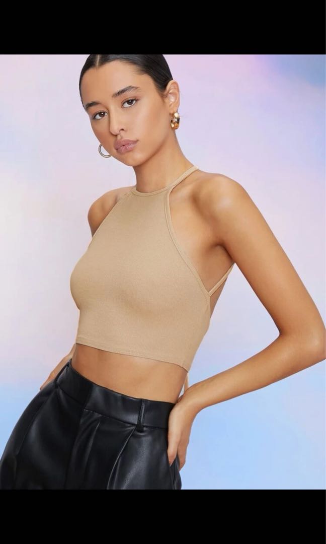 Nude Backless Crop Top, Women's Fashion, Tops, Sleeveless on Carousell