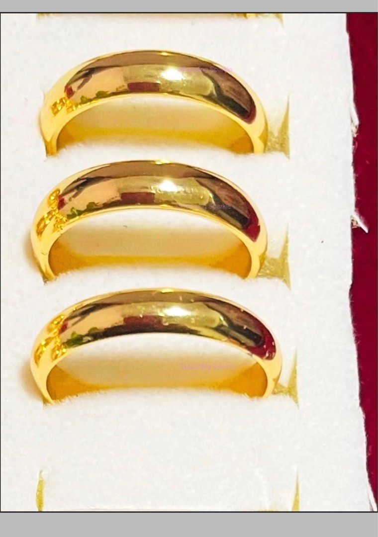 Ring 100 Premium 999.9 916 Gold plated plain round surface ring width lebar 5mm HK Available Sizes 14 17 19.5 only 23 width lebar 7mm HK