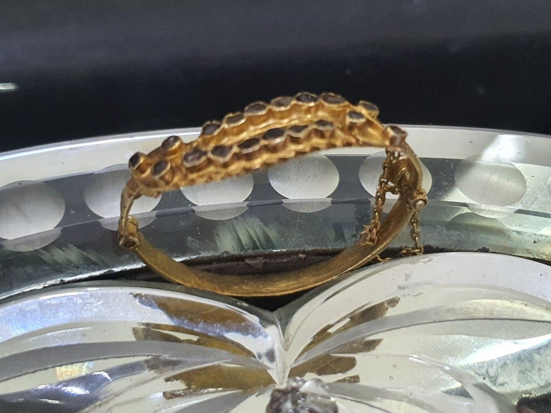 Rare Antique Peranakan Baby's Bangle w Intan Gold Gilt on Silver