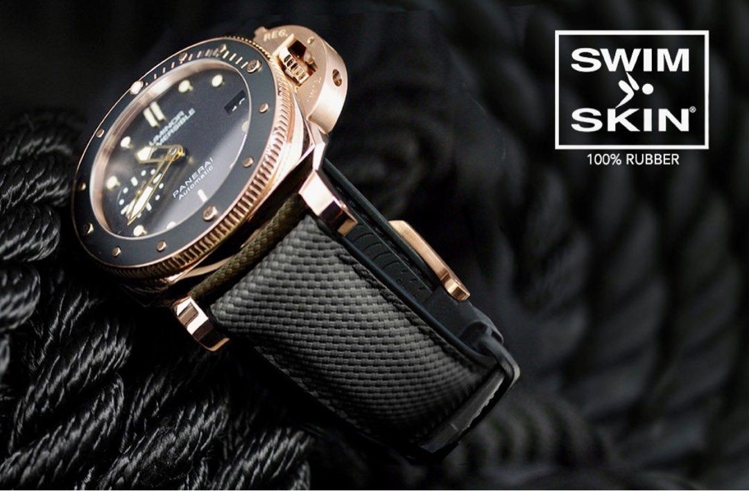 Rubber B SwimSkin Ballistic Black Rubber Strap for Panerai Luxury