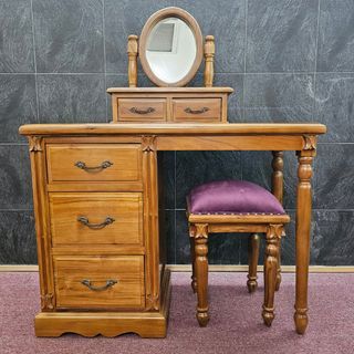 Solid Teak Wooden Dresser Vanity Table with Mirror