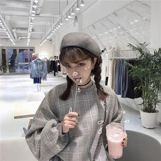 復古格子學院風毛呢大學T衛衣