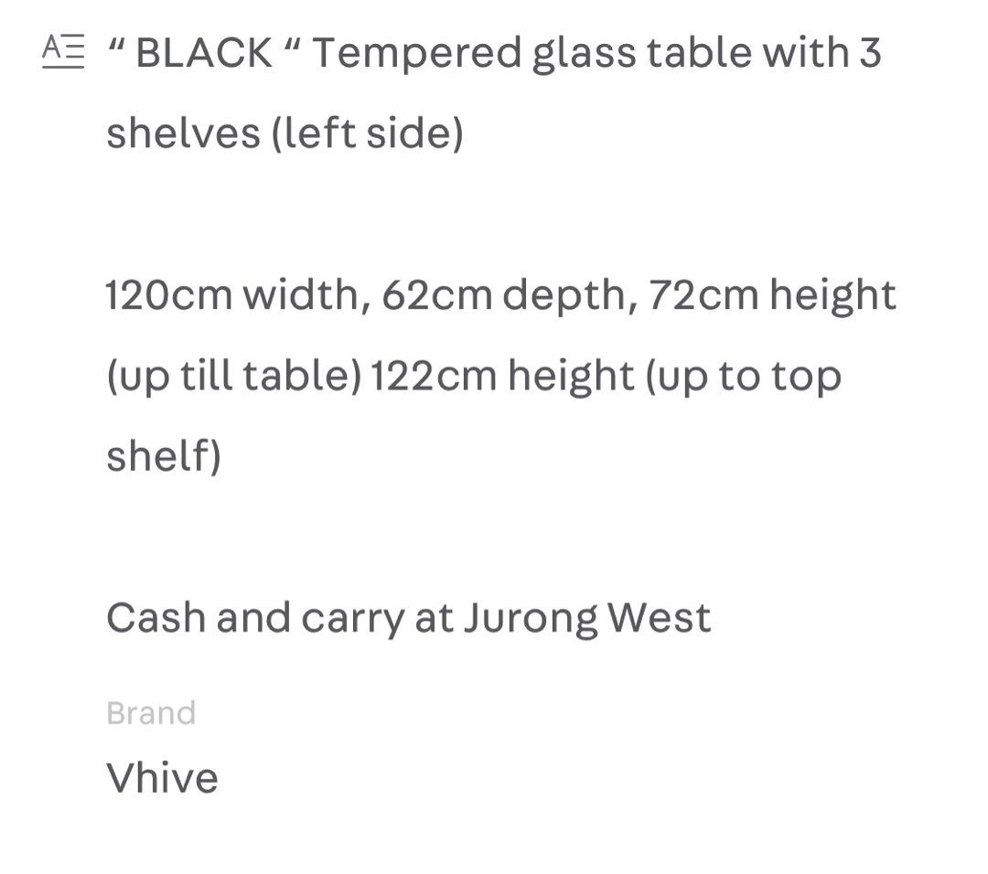 Tempered glass table with open shelves, Furniture & Home Living