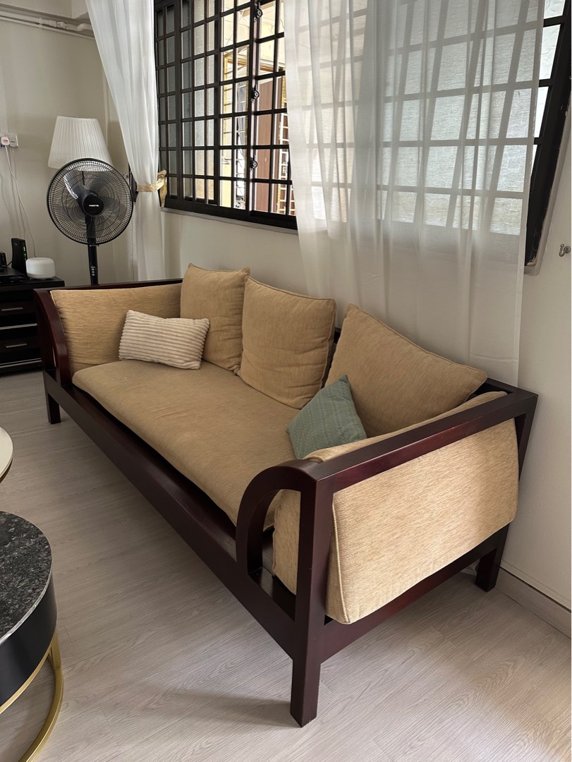 Used Sofa (wood), Furniture & Home Living, Furniture, Sofas on Carousell