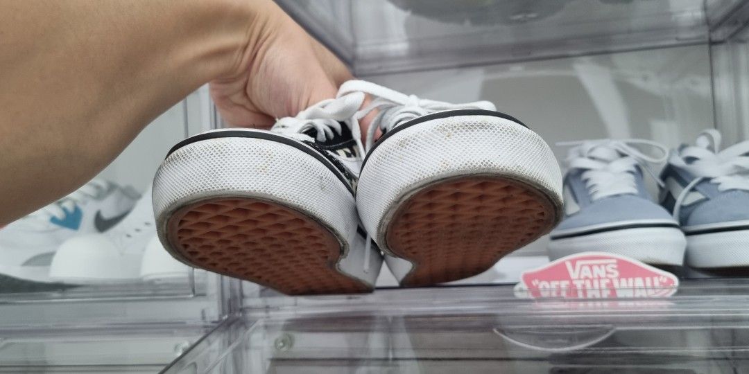 White and silver checkered vans on sale
