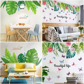 Wall stickers tropical leaves Nordic fresh living room bedroom dormitory ins stickers door plant flowers wall decoration