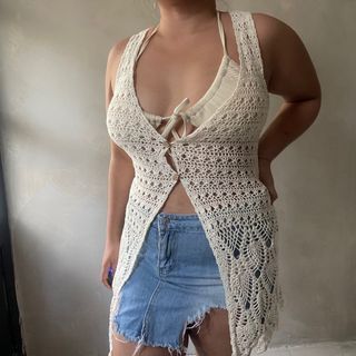 White Knitted Beach Cover Up