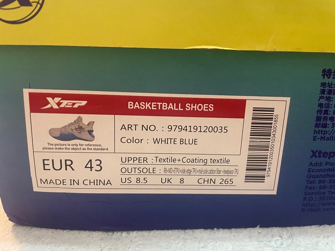 XTEP J LIN 2 特步 林書豪二代 籃球鞋  白藍 碳版 us8.5（版型偏大很多，適合us9.5) 照片瀏覽 5