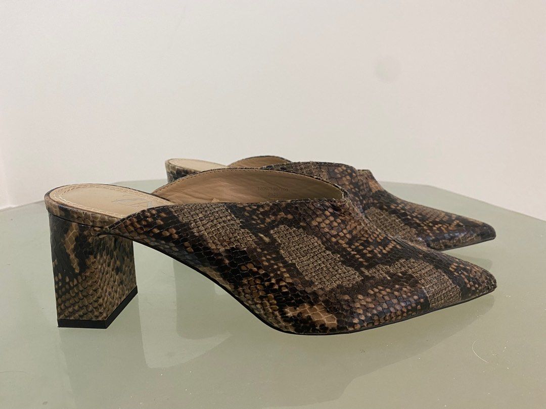 ZARA ORIGINAL SIZE 39 WIDE FIT FAUX SNAKESKIN MULES HEEL