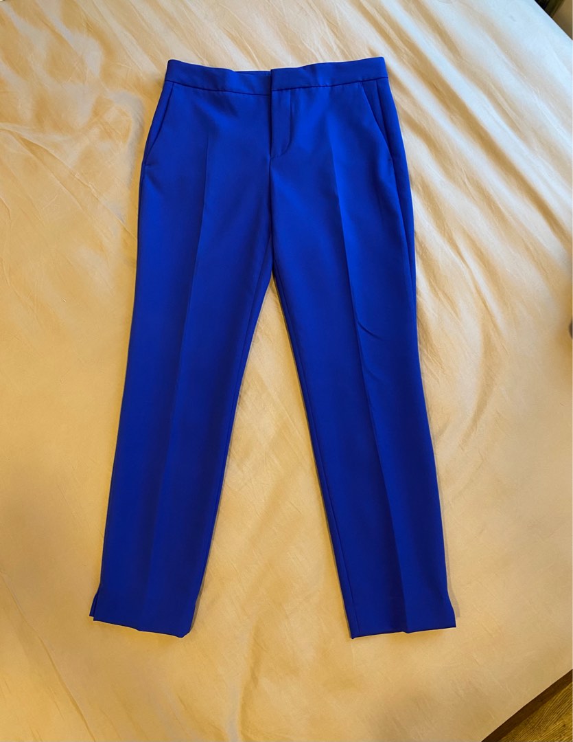 Flat Trousers Casual Wear Royal Blue Mens Cotton Trouser