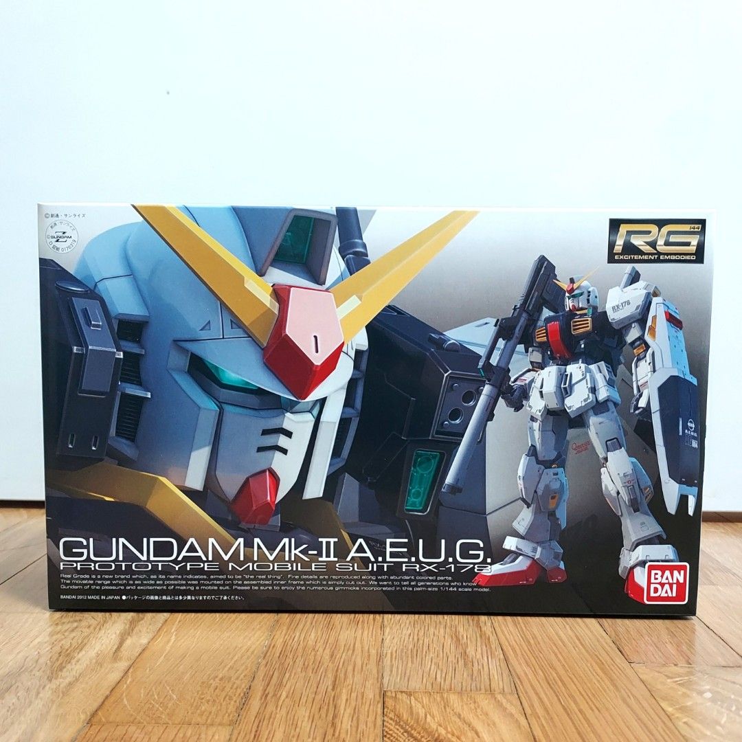RG Gundam Mk-II RX-178 AEUG (Category: Gundam Model Kits) located in Singapore. Submitted by captainrex (Listing ID 1224546774, Image 1). Description: Unopened and runners still sealed in original plastic. The RX-178, as seen in the beginning of the anime Zeta Gundam, is developed from the RX-78 and considered its direct successor. Originally built and owned by the Titans (Earth Federation), which has started to turn corrupt, a unit was hijacked 