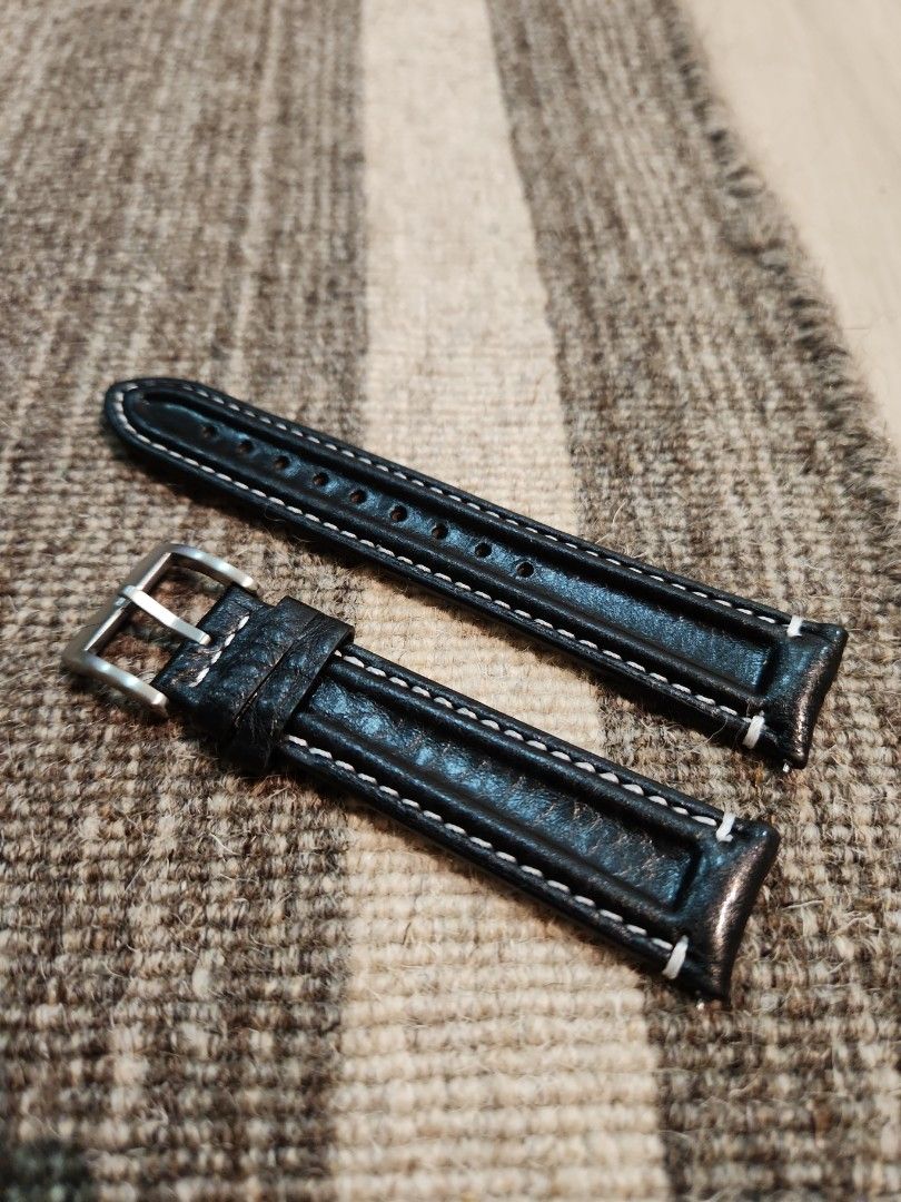 20mm Black double ridge watch strap Men s Fashion Watches