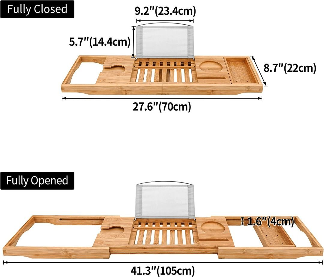 3465) UTOPLIKE BAMBOO BATHTUB CADDY TRAY BATH TRAY FOR TUB, ADJUSTABLE