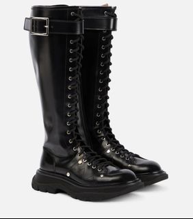 AW19 - Alexander McQueen Women Tread High Knee Lace Up Boots