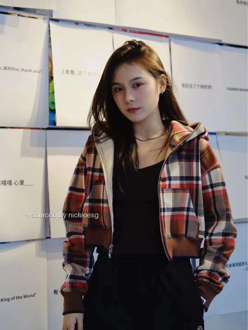 BAPE CHECK CROPPED SHARK FULL ZIP HOODIE Women s Fashion Tops